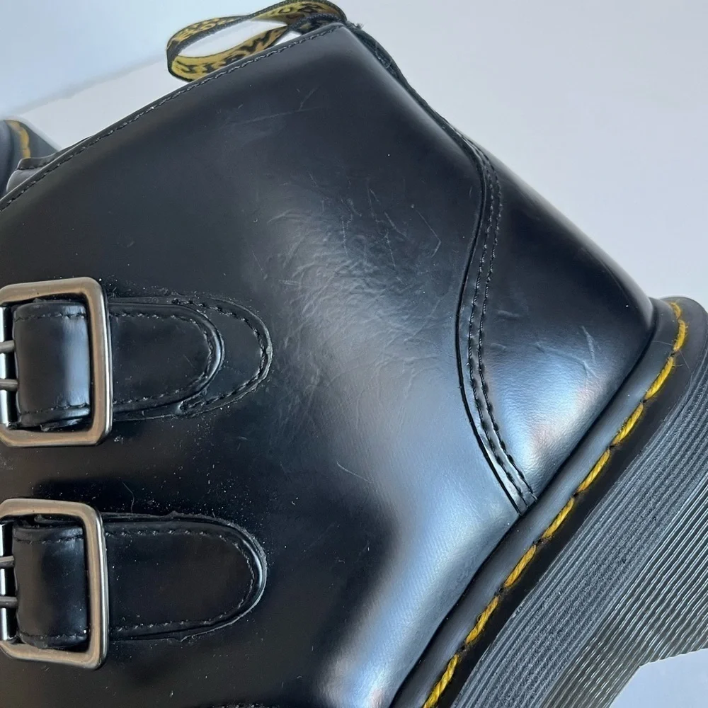 Dr Martens Black Leather Platform Boots Womens Size 8 Devon Buckles